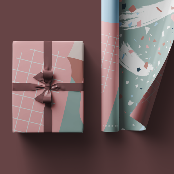 Abstract Pink Grid Wrapping Paper Roll, 50x70cm